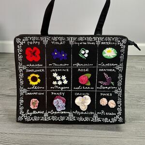 Lulu Guinness Astrology Zodiac Flowers Embroidered 100% Cotton Handbag - FLAWS